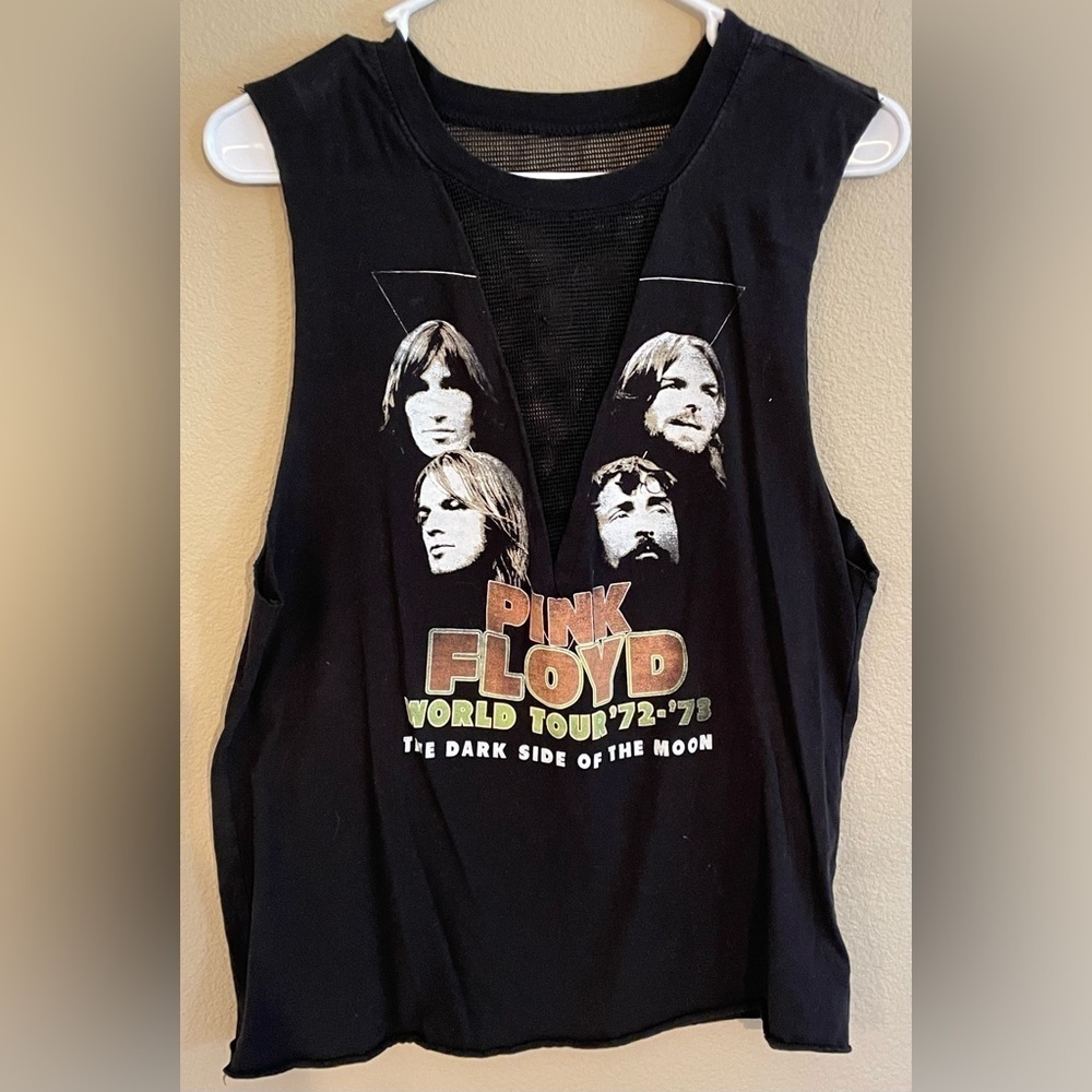 🌙 PINK FLOYD MESH V NECK Sleeveless T Shirt Dark Side World Tour 72-73 Sz Sm